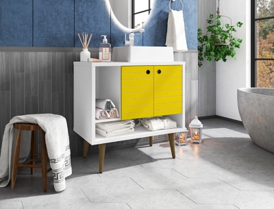 Manhattan Comfort Liberty 31.5" Bathroom Vanity Sink, White/Yellow, large