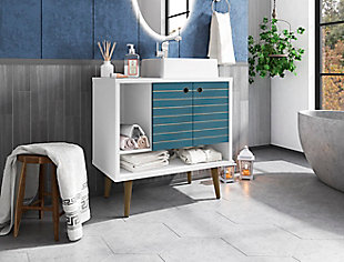 Manhattan Comfort Liberty 31.5" Bathroom Vanity Sink, White/Aqua Blue, rollover