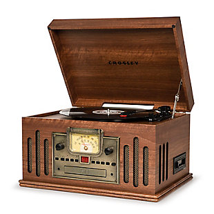 Give analog music the encore it deserves with the musician's three-speed turntable housed in a beautiful hardwood cabinet finished with rich veneers. The vintage-inspired style sports modern technology, with a cd player, cassette deck, am/fm radio and even a built-in bluetooth receiver so you can jam your digital tracks wirelessly.  the musician is the master of entertainment.3–speed turntable (33 1/3, 45 & 78 rpm) | Built-in bluetooth receiver | Cd player | Cassette player | Am/fm radio | Cueing lever | Aux input
