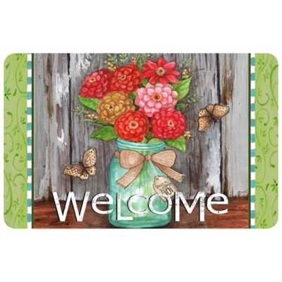 Surfaces Zinnias in a Jar Welcome 23"x36" Mat, , large