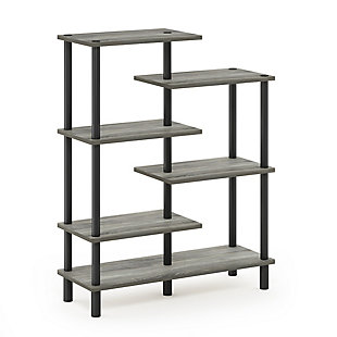 Furinno Turn-N-Tube 6-Tier Accent Display Rack, French Oak Gray/Black, large