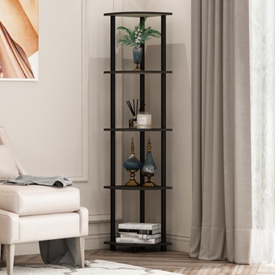 Furinno Turn-N-Tube 5 Tier Corner Display Rack Multipurpose Shelving Unit, Espresso/Black