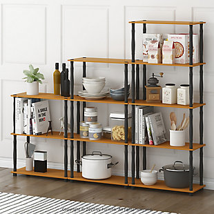Furinno Turn-N-Tube Series storage shelves comes in 2-3-4-5-Tiers and variety of width and depth. This series of products also includes difference sizes width, height and different fun colors. This series is designed to meet the demand of fits in space, fits on budget and yet durable and efficient furniture. It is proven to be the most popular RTA furniture due to its functionality, price, and the no hassle assembly. The DIY project in assembling these products can be fun for kids and parents. There are no screws involved, thus it is totally safe to be a family project. Just turn the tube to connect the panels to form a storage shelf. The materials comply with  particle board for furniture processed from parts of rubber trees. There is no foul smell of chemicals, durable and it is the most stable medium density composite wood used to make RTA furniture. Care instructions: Wipe clean with clean damped cloth. Avoid using harsh chemicals. Pictures are for illustration purpose. All decor items are not included in this offer.Simple stylish design comes in multiple color options, is functional and suitable for any room. | Material: carb compliant composite wood and pvc tubes. | Fits in your space, fits on your budget. | Sturdy on flat surface. Easy no hassle no tools 5-minutes assembly even a kid can accomplish. | Holds up to 25 lbs per shelf. Product dimension: 23.6(w)x11.6(d)x29.5(h) inches | Rounded edge design prevents potential injuries.