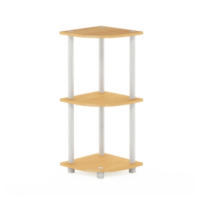 Furinno Turn-N-Tube 3-Tier Corner Display Rack Multipurpose Shelving Unit, Beech/White, large