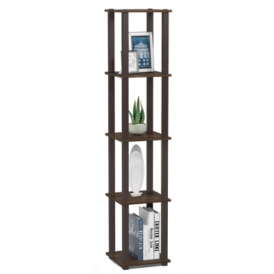 Furinno Turn-S-Tube 5-Tier Corner Square Rack Display Shelf, Walnut/Brown