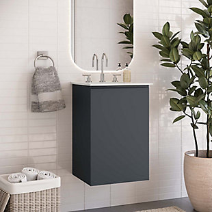 Bryn 18" Wall-Mount Bathroom Vanity, Gray/White, rollover
