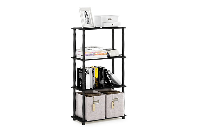 Furinno Turn-N-Tube Series storage shelves comes in 2-3-4-5-Tiers and variety of width and depth. This series of products also includes difference sizes width, height and different fun colors. This series is designed to meet the demand of fits in space, fits on budget and yet durable and efficient furniture. It is proven to be the most popular RTA furniture due to its functionality, price, and the no hassle assembly. The DIY project in assembling these products can be fun for kids and parents. There are no screws involved, thus it is totally safe to be a family project. Just turn the tube to connect the panels to form a storage shelf. The materials comply with  particle board for furniture processed from parts of rubber trees. There is no foul smell of chemicals, durable and it is the most stable medium density composite wood used to make RTA furniture. Care instructions: Wipe clean with clean damped cloth. Avoid using harsh chemicals. Pictures are for illustration purpose. All decor items are not included in this offer.Simple stylish design: unique open shelf design suitable for any room that needs additional storage spaces | Improved safety feature: rounded corner reduces risks of getting hurt | Quality material: manufactured from high quality durable composite wood and plastic tubes. Holds up to 20 lbs per shelf | Furinno fits: fits in your space, fits on your budget | Product dimension: 23.6(w)x43.25(h)x11.6(d) inches | Assembly required