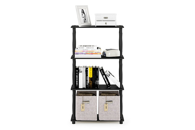 Furinno Turn-N-Tube Series storage shelves comes in 2-3-4-5-Tiers and variety of width and depth. This series of products also includes difference sizes width, height and different fun colors. This series is designed to meet the demand of fits in space, fits on budget and yet durable and efficient furniture. It is proven to be the most popular RTA furniture due to its functionality, price, and the no hassle assembly. The DIY project in assembling these products can be fun for kids and parents. There are no screws involved, thus it is totally safe to be a family project. Just turn the tube to connect the panels to form a storage shelf. The materials comply with  particle board for furniture processed from parts of rubber trees. There is no foul smell of chemicals, durable and it is the most stable medium density composite wood used to make RTA furniture. Care instructions: Wipe clean with clean damped cloth. Avoid using harsh chemicals. Pictures are for illustration purpose. All decor items are not included in this offer.Simple stylish design: unique open shelf design suitable for any room that needs additional storage spaces | Improved safety feature: rounded corner reduces risks of getting hurt | Quality material: manufactured from high quality durable composite wood and plastic tubes. Holds up to 20 lbs per shelf | Furinno fits: fits in your space, fits on your budget | Product dimension: 23.6(w)x43.25(h)x11.6(d) inches | Assembly required
