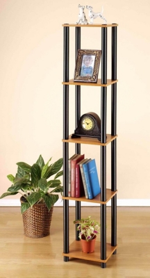 Furinno Turn-N-Tube 5-Tier Corner Square Rack Display Shelf, Light Cherry/Black