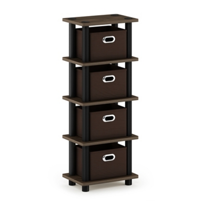 Furinno Turn-N-Tube 4-Bins System Rack, Walnut/Black/Dark Brown