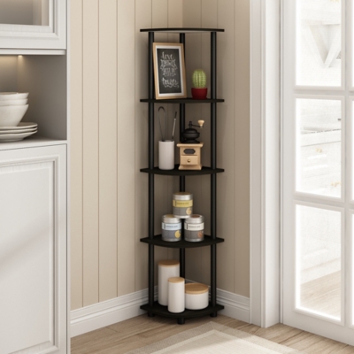 Furinno Turn-N-Tube 5 Tier Corner Display Rack Multipurpose Shelving Unit, Espresso/Black