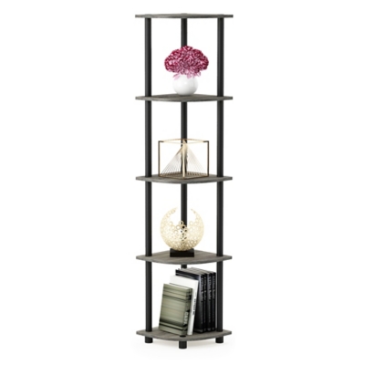 Furinno Turn-N-Tube 5 Tier Corner Display Rack Multipurpose Shelving Unit, French Oak Gray/Black, large