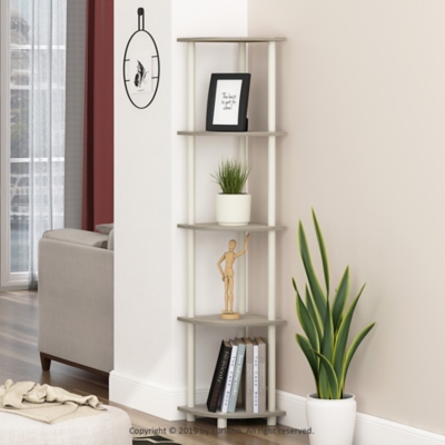 Furinno Turn-N-Tube 5 Tier Corner Display Rack Multipurpose Shelving Unit, Sonoma Oak/White