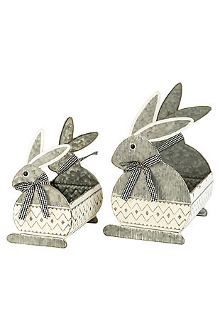 Set of Two Rectangle Metal Bunny Vessels, , large