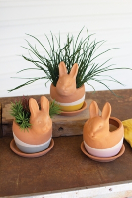 Set of Three Clay Bunny Planters, , rollover