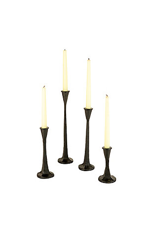 Set of Four Cast Iron Taper Candle Holders - Black, , large