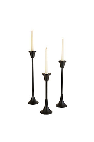 Set of Three Metal Taper Candle Stands - Black, , large