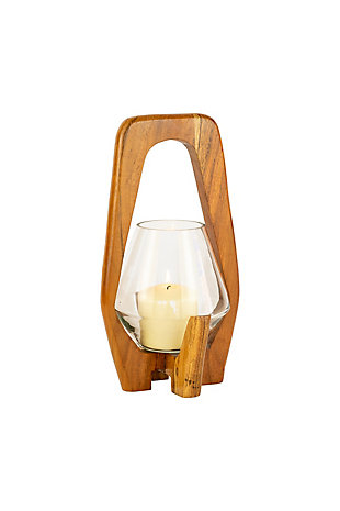 Oval Wood and Glass Lantern - 13" Tall, , large