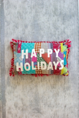 Happy Holidays -Kantha Pillow, , rollover