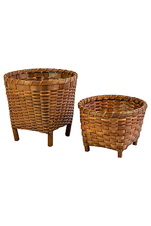 Set of Two Round Woven Brown Baskets with out Handles, , large