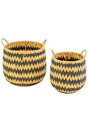 Set/2 Tall Round Black & Natural Seagrass Baskets W Handles, , large