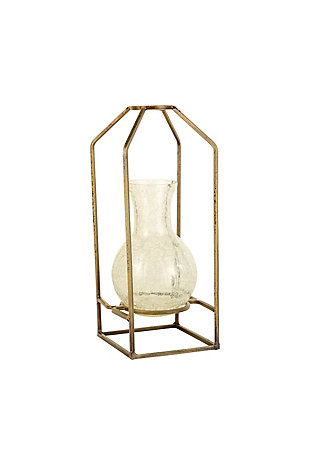 Glass Vase with Antique Brass Frame, , large