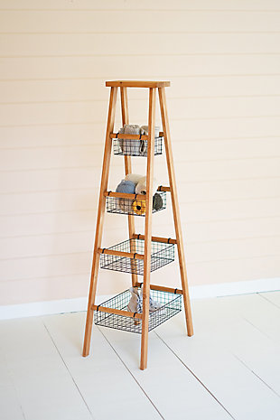 Wooden Ladder with Wire Baskets Display, , rollover