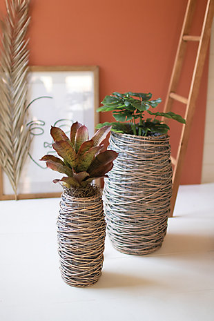 Set of Two Tall Oval Rattan Planters, , rollover