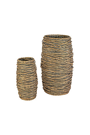 Set of Two Tall Oval Rattan Planters, , large