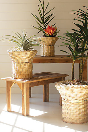 Set of Three Flared Rattan Planters, , rollover