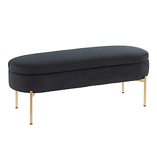 Chloe Contemporary/Glam Storage Bench in Gold Metal and Black Velvet, Gold/Black, large