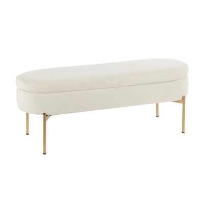 Chloe Contemporary/Glam Storage Bench in Gold Metal and Cream Velvet