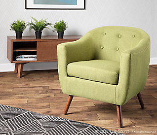 Rockwell Mid-Century Modern Accent Chair in Brown Wood and Green Fabric, , rollover