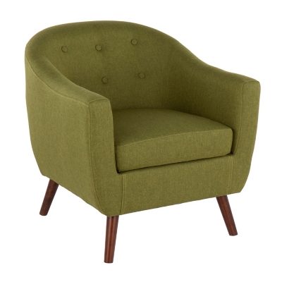 Rockwell Mid-Century Modern Accent Chair in Brown Wood and Green Fabric, , large