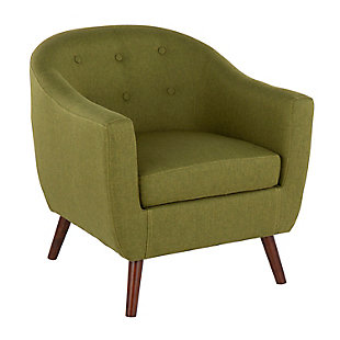 Rockwell Mid-Century Modern Accent Chair in Brown Wood and Green Fabric, , large