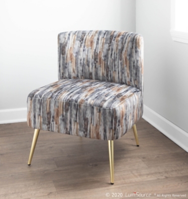 Fran Contemporary Slipper Chair in Gold Metal and Gray Fabric