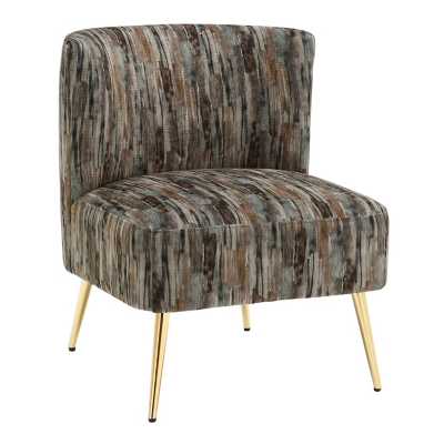 Fran Contemporary Slipper Chair in Gold Metal and Gray Fabric, Gold/Gray, large