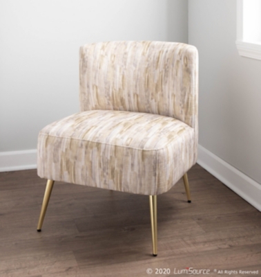 Fran Contemporary Slipper Chair in Gold Metal and Light Brown Fabric, Gold/Light Brown