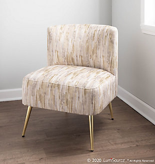 Fran Contemporary Slipper Chair in Gold Metal and Light Brown Fabric, Gold/Light Brown, rollover