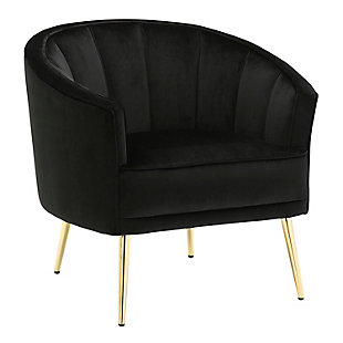 Tania Contemporary/Glam Accent Chair in Gold Metal and Black Velvet, Gold/Black, large