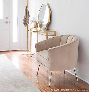 Tania Contemporary/Glam Accent Chair in Gold Metal and Champagne Velvet, Gold/Champagne, rollover
