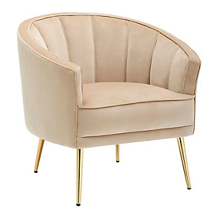 Tania Contemporary/Glam Accent Chair in Gold Metal and Champagne Velvet, Gold/Champagne, large