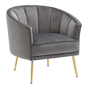 Tania Contemporary/Glam Accent Chair in Gold Metal and Gray Velvet, Gold/Gray, large