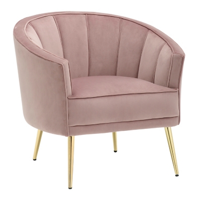 Tania Contemporary/Glam Accent Chair in Gold Metal and Blush Pink Velvet, , large