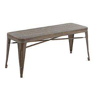 Oregon Industrial-Farmhouse Backless Bench in Antique Metal and Espresso Bamboo, Antique/Espresso, large