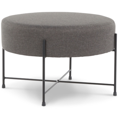 Daniella Contemporary Ottoman in Black Metal and Charcoal Fabric, Black/Charcoal, rollover