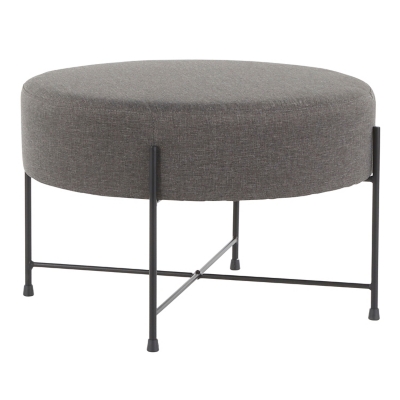 Daniella Contemporary Ottoman in Black Metal and Charcoal Fabric, Black/Charcoal, large