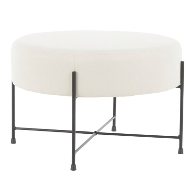 Daniella Contemporary Ottoman in Black Metal and Cream Fabric, Black/Cream, rollover