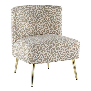 Fran Contemporary Slipper Chair in Gold Steel and Tan Leopard Fabric, Gold/Tan, large
