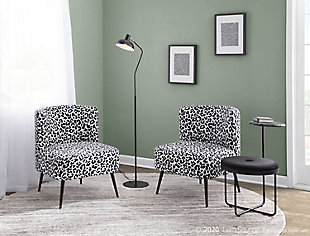 Fran Contemporary Slipper Chair in Black Steel and Black Leopard Fabric, Black, rollover